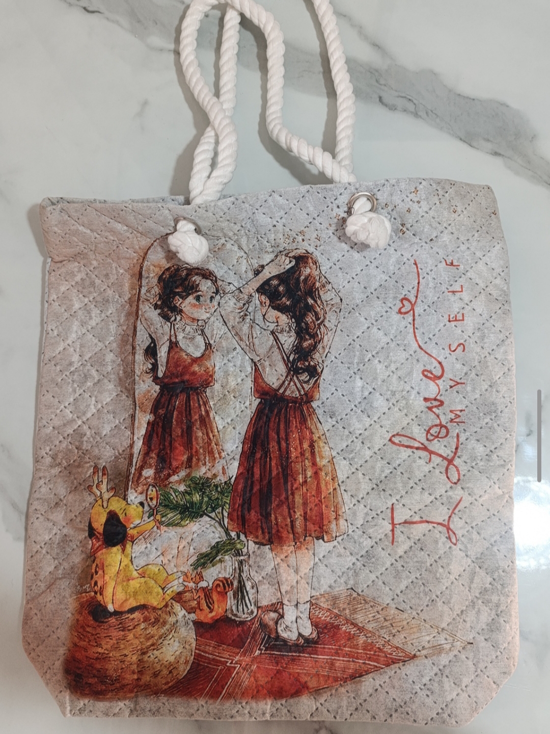 خرید ساک دستی پارچه ای زیپ دار و دسته دار ۴۲ سانتی کاربردی فانتزی