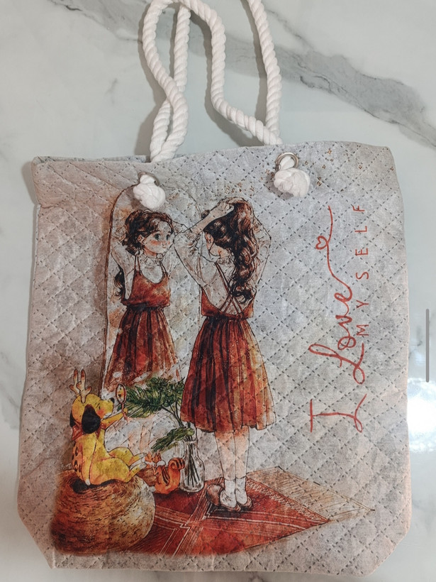 خرید ساک دستی پارچه ای زیپ دار و دسته دار ۴۲ سانتی کاربردی فانتزی